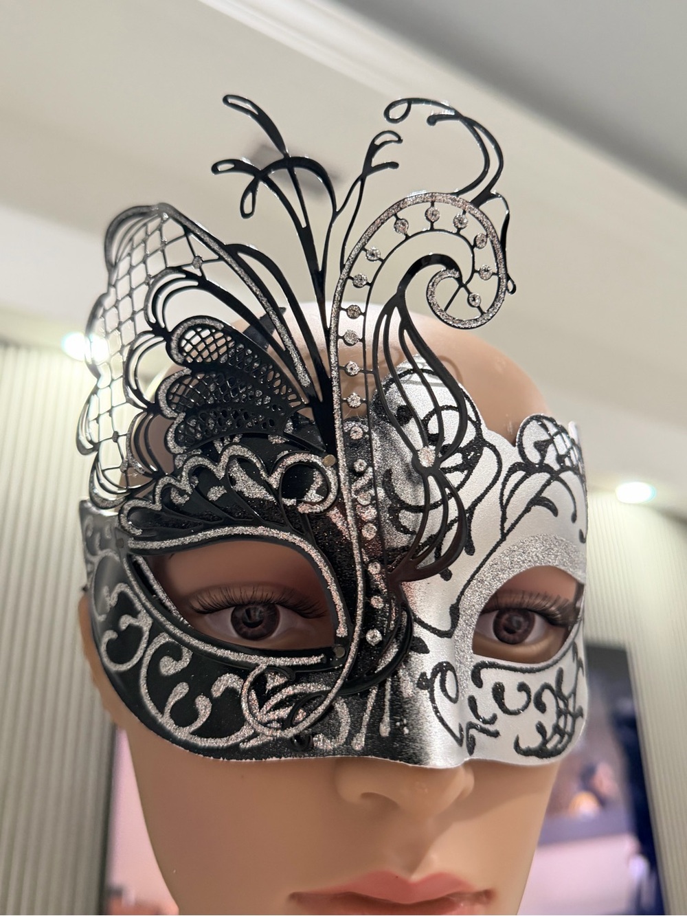 Elegant Black & Silver Filigree Masquerade Mask